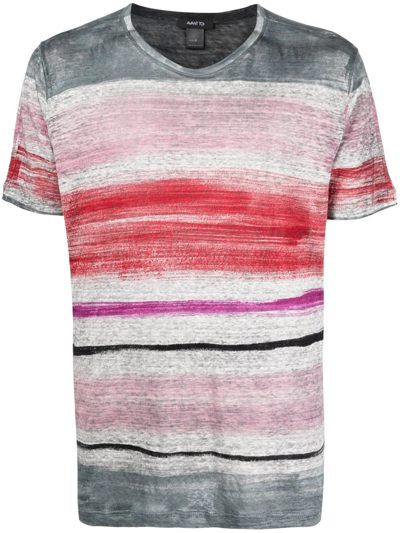 Shop Avant Toi Multi-stripe Linen T-shirt In Grau