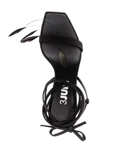 Shop 3juin Kimi 95mm Feather-detail Sandals In Schwarz