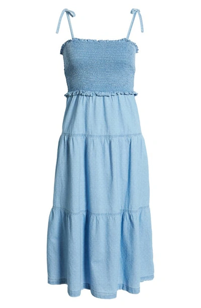 Shop Madewell Denim Tie-strap Smocked Cotton Midi Dress In Ilsa Dobby