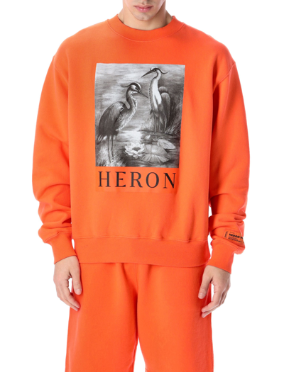 Shop Heron Preston Logo Printed Crewneck Sweatshirt In Orange