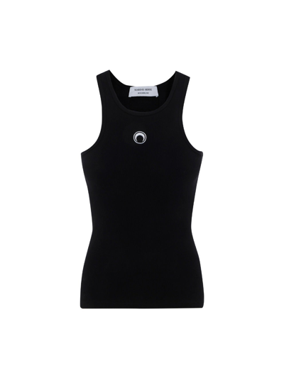 Shop Marine Serre Crescent Moon Logo Embroidered Sleeveless Vest Top In Black