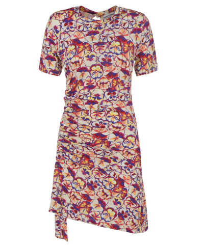 Shop Rabanne Paco  Floral Printed Pleated Mini Dress In Multi