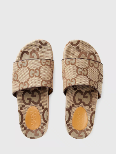 Shop Gucci Maxi Gg Slider Sandals In Beige