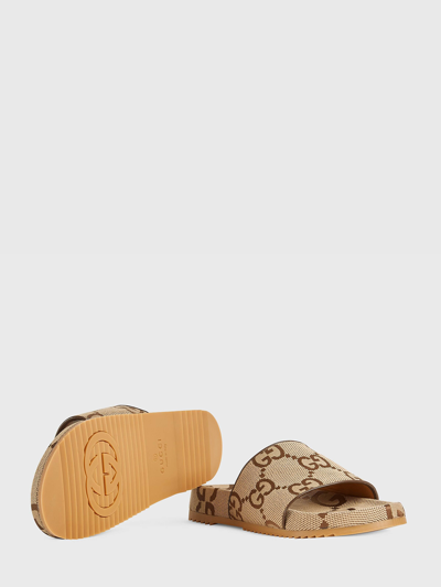 Shop Gucci Maxi Gg Slider Sandals In Beige