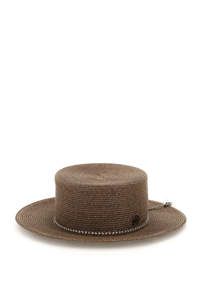 Shop Maison Michel 'kiki' Straw Canotier Hat In Brown