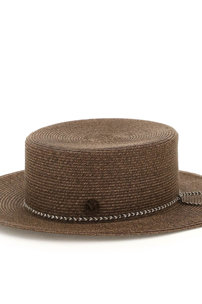 Shop Maison Michel 'kiki' Straw Canotier Hat In Brown