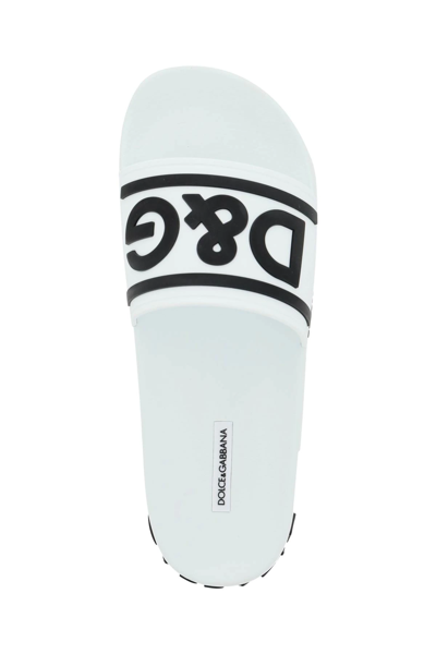 Shop Dolce & Gabbana Logo Rubber Sliders In White,black