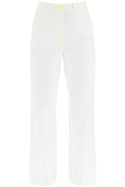 Shop Msgm Boy Jeans With Neon Stitching In White,yellow