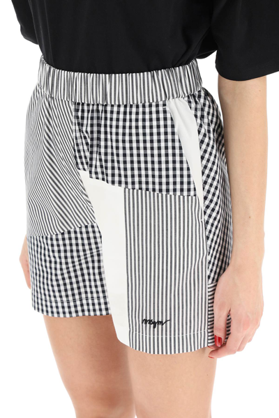 Shop Msgm Patchwork Shorts In White,black,yellow