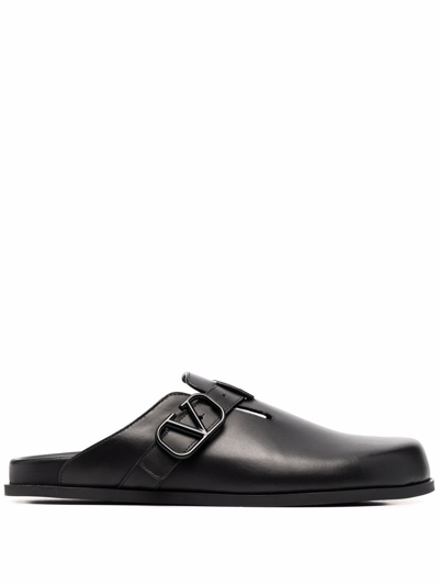 Shop Valentino Leather Slippers In Black