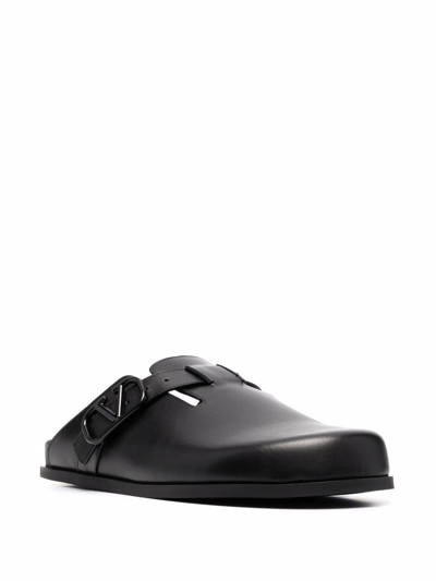 Shop Valentino Leather Slippers In Black