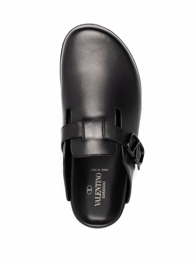Shop Valentino Leather Slippers In Black