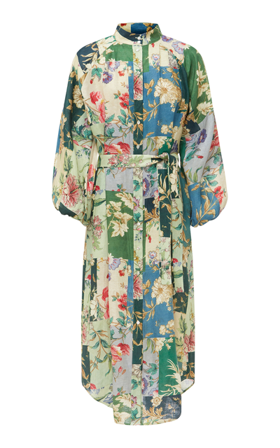 Shop Alemais Women's Loretta Linen Patchwork Midi Dress In Print