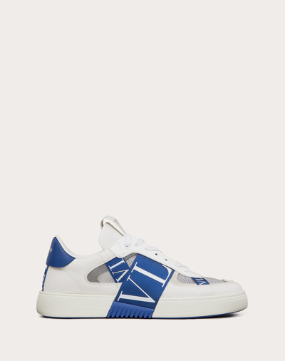 Shop Valentino Garavani Uomo Vl7n Low-top Sneakers In Calfskin And Mesh Fabric With Bands In White/blue