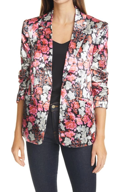 Shop Cinq À Sept Cinq Á Sept Kylie Ruched Sleeve Floral Satin Jacket In Black Multi