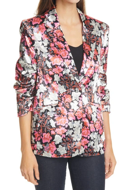 Shop Cinq À Sept Cinq Á Sept Kylie Ruched Sleeve Floral Satin Jacket In Black Multi