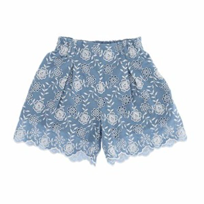 Shop Monnalisa Rosa Peach Anglaise Shorts In Blue