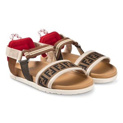 Shop Fendi Brown Ff Velcro Strap Sandals