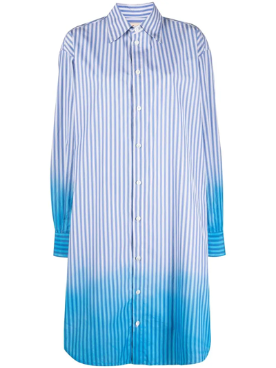 Shop Marni Long-sleeve Striped Shirtdress In Blue