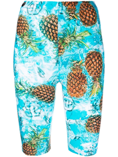 Shop Philipp Plein Pineapple-print Shorts In Blue