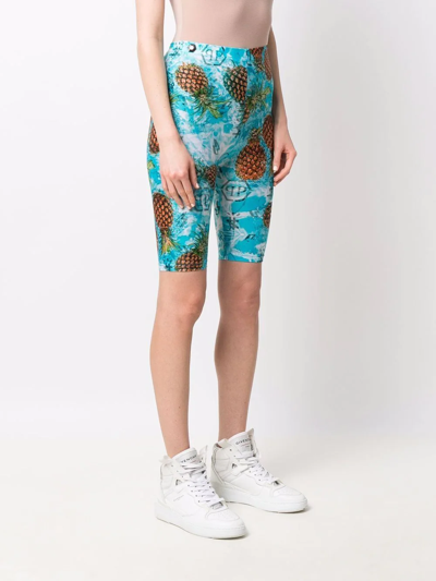 Shop Philipp Plein Pineapple-print Shorts In Blue