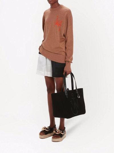 Jw Anderson Logo-embroidered Jumper In Brown