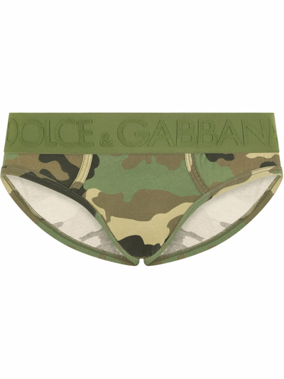Shop Dolce & Gabbana Logo-waistband Camouflage Briefs In Green