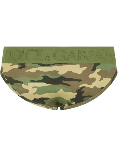 Shop Dolce & Gabbana Logo-waistband Camouflage Briefs In Green