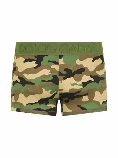 Shop Dolce & Gabbana Camouflage Logo-waistband Boxers In Green