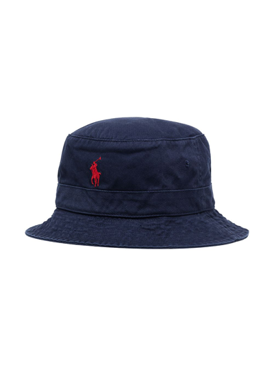Shop Polo Ralph Lauren Classic Logo Bucket Hat In Blue
