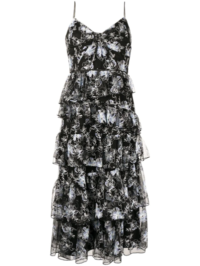 Shop Monique Lhuillier Embroidered Tulle Dress In Black