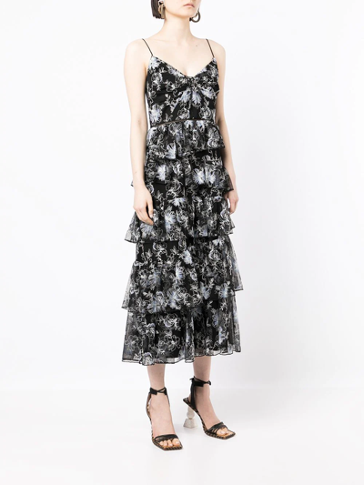 Shop Monique Lhuillier Embroidered Tulle Dress In Black