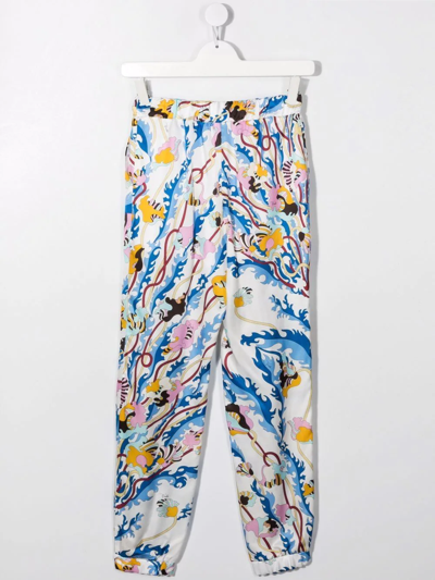 Shop Emilio Pucci Junior Graphic-print Straight-leg Trousers In White