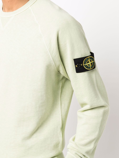 Shop Stone Island Compass-badge Crew-neck Sweatshirt In Green