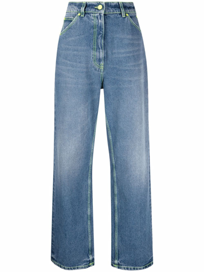 Shop Msgm Faded-effect Wide-leg Jeans In Blue