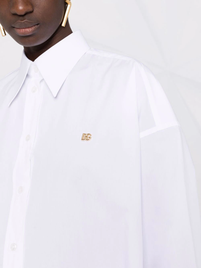 Dolce & Gabbana Logo-plaque Oversized Cotton Shirt In White