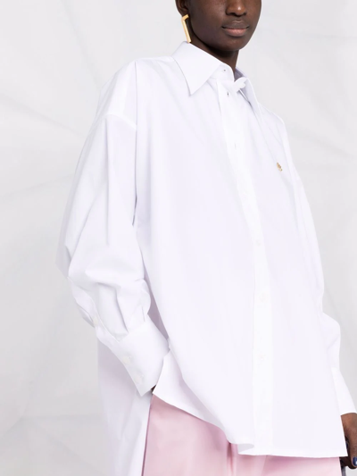 Dolce & Gabbana Logo-plaque Oversized Cotton Shirt In White