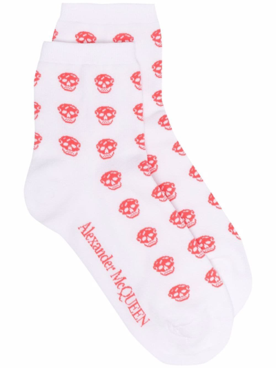Shop Alexander Mcqueen Skull-knit Ankle Socks In White