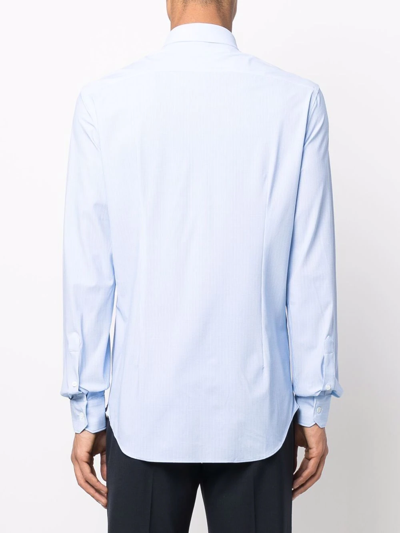 Shop Corneliani Houndstooth-print Long-sleeve Shirt In Blue