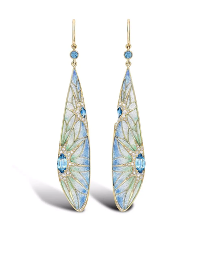 Pragnell 18kt Yellow Gold Wildflower Dragonfly Sapphire And Diamond Drop Earrings In Gold