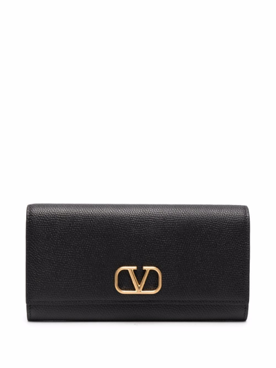 Shop Valentino Vlogo Pebbled Wallet In Black