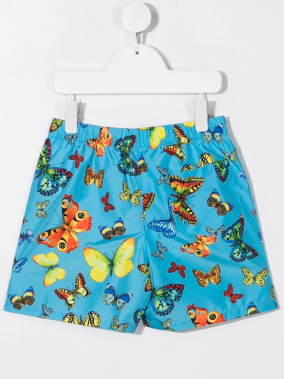 Shop Versace Butterfly-print Swim Shorts In Blue