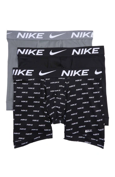 Shop Nike Assorted 3-pack Boxer Briefs In Logo Print/cool Grey/black