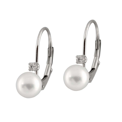 Shop Bella Pearl 14k White Gold Pearl And Diamond Earrings In Gold Tone,white