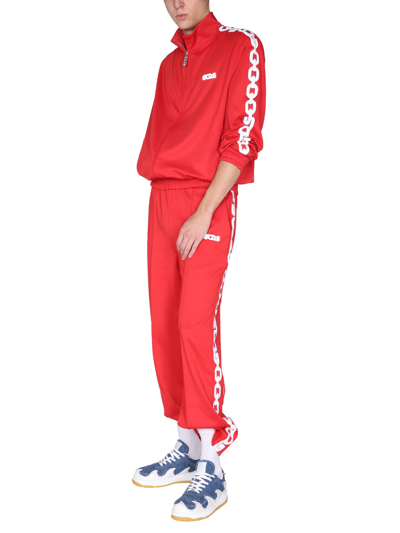 Shop Gcds Jogging Pants With Chain Print In Rosso