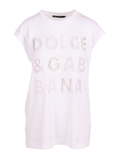 Shop Dolce & Gabbana Embroidery Logo Detail Cotton T-shirt In White