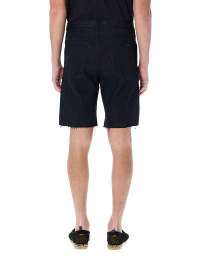 Shop Saint Laurent Stretch Denim Shorts In Used Black