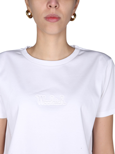 Shop Woolrich 3d Logo T-shirt In Bianco