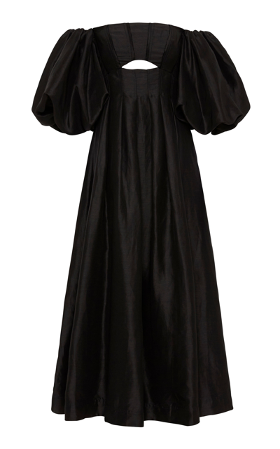 Shop Aje Women's Eugenie Linen-blend Off-the-shoulder Midi Dress In Black
