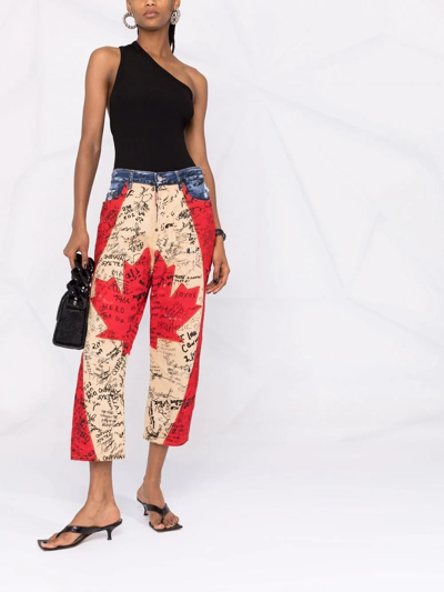 Dsquared2 Maple Leaf Graffiti-print Cropped Jeans In 470